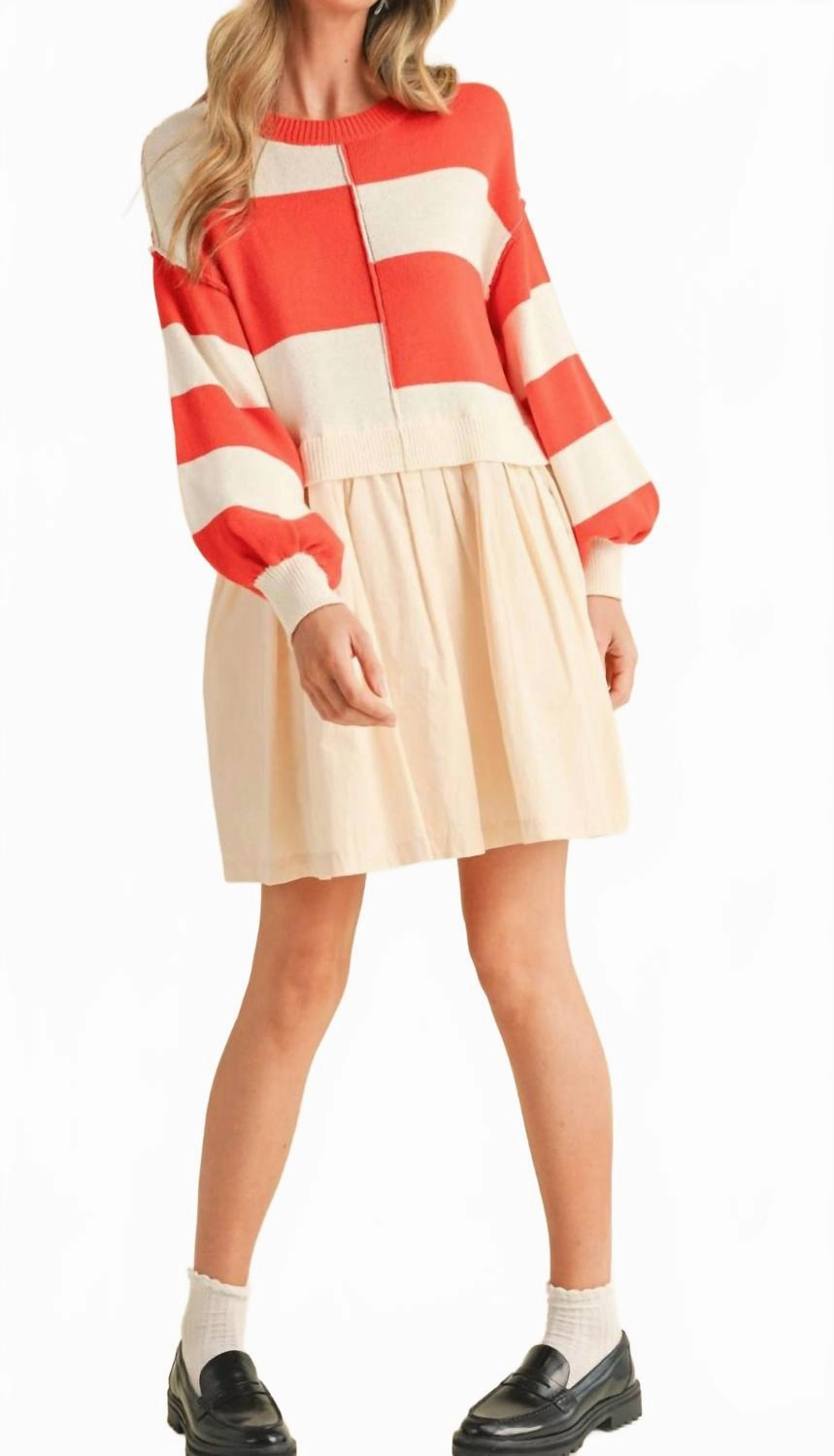Mixed Media Sweater Dress In Orange Comfortable fit Snuggly Knit
