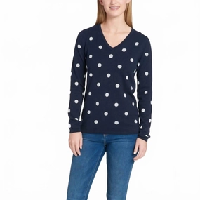 Comfortable fit Soft and Stylish Women's Polka Sweater In Navy Blue