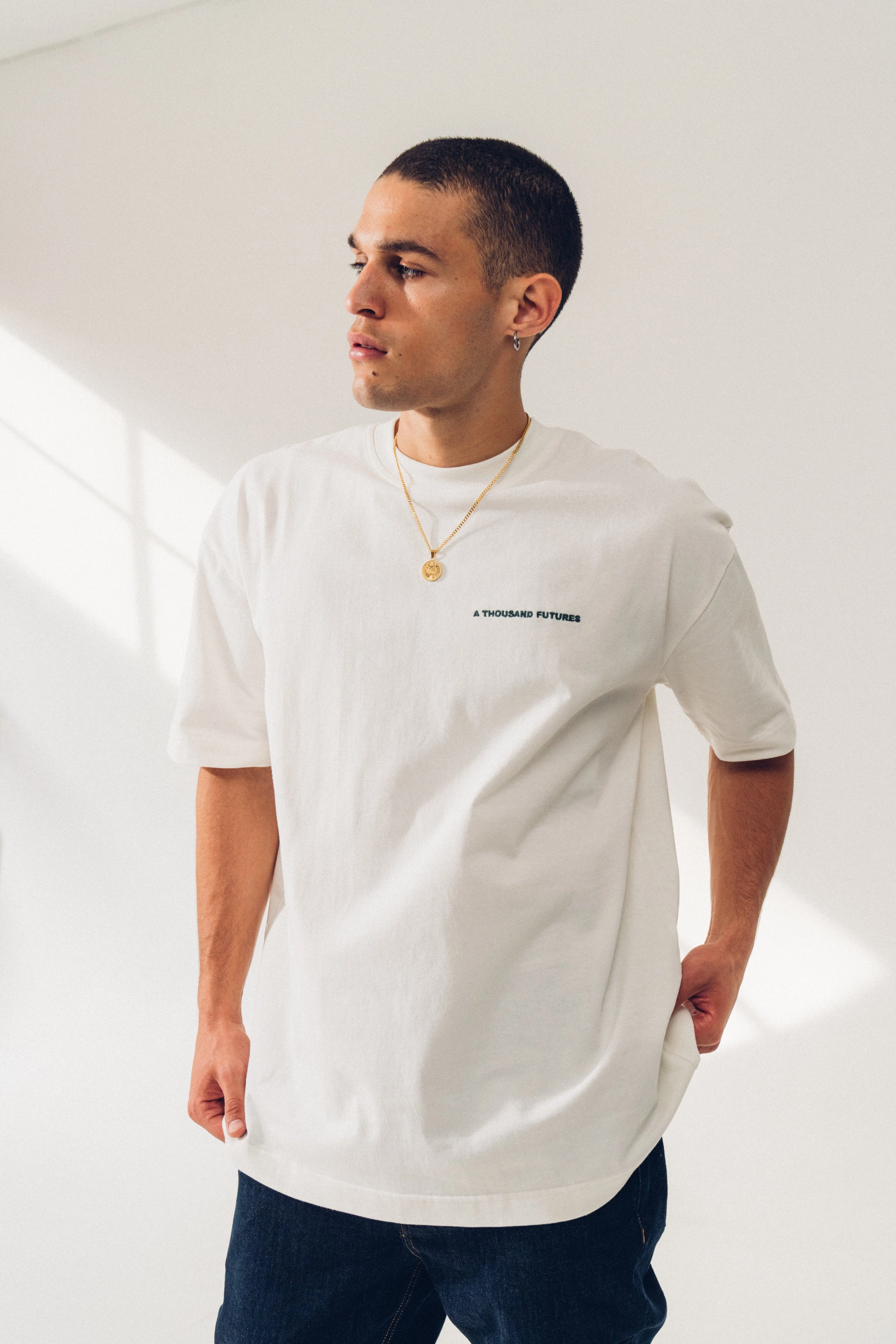 Pilling Resistant Finish A Thousand Futures 'Kyoto' Embroidered Tee - White