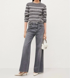 Knit Fashion Maglia-Sweater In Grey  Stripe