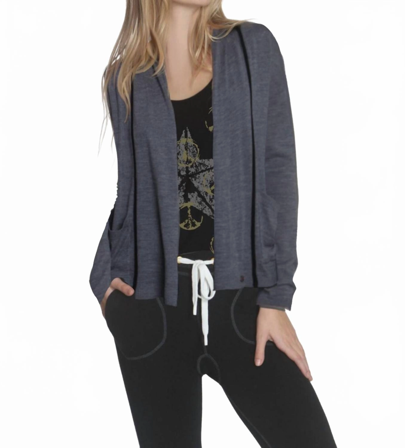 Cozy Knit Style Women's Brooklyn Drape Cardigan In Charcoal