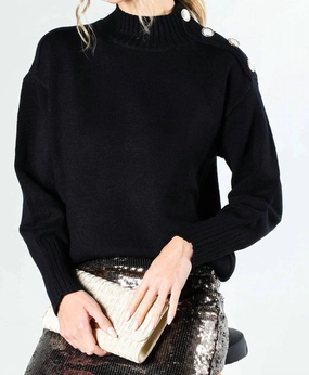 Knitted Design Odor Control Technology Mock Neck Long Sleeve Sweater In Black