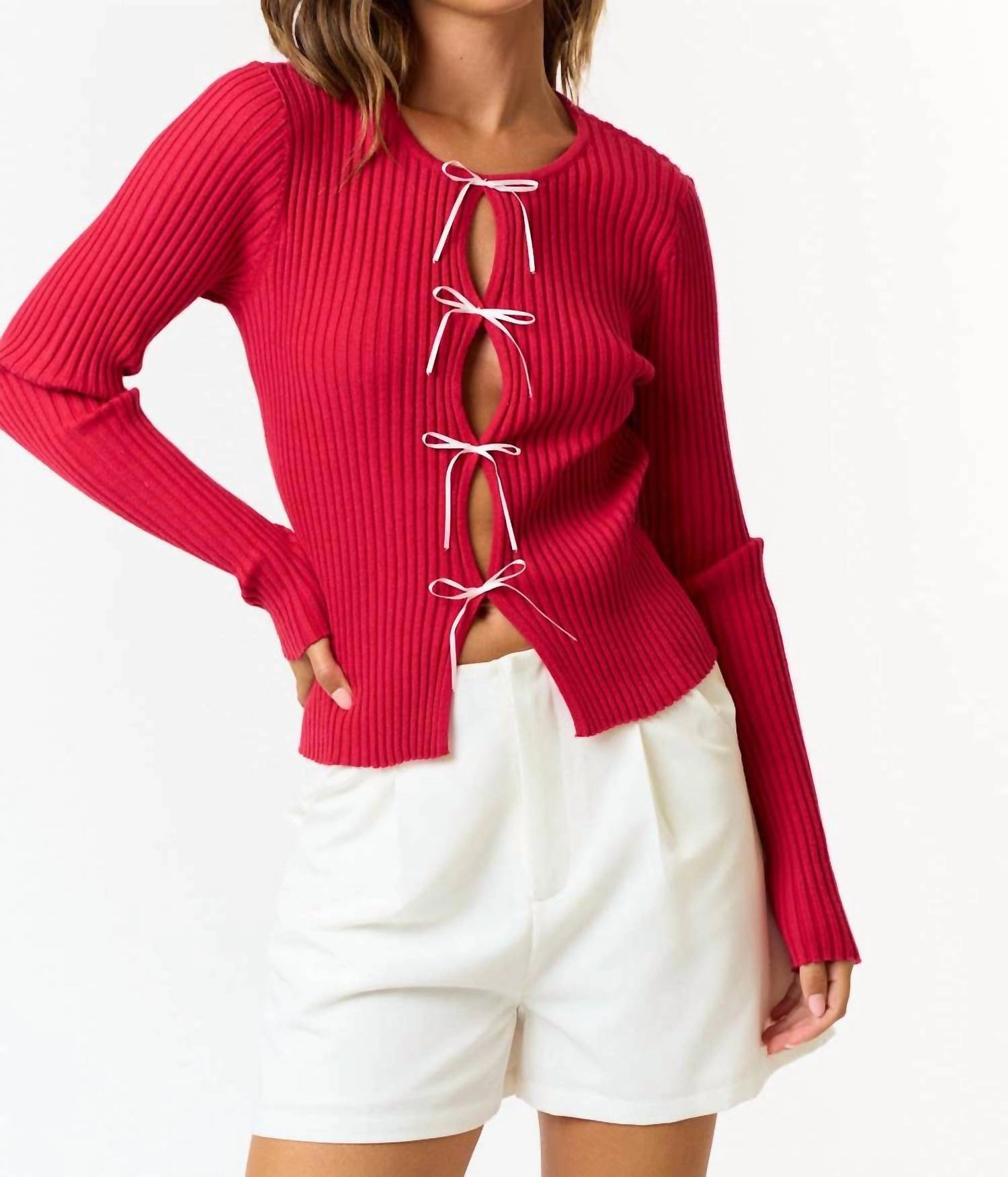 Soft touch layer Bow Cut Sweater In Red