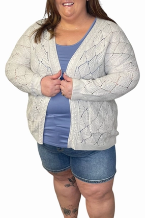 Carolyn Open Knit Cardigan - Plus In Gray Circular Knit Technology