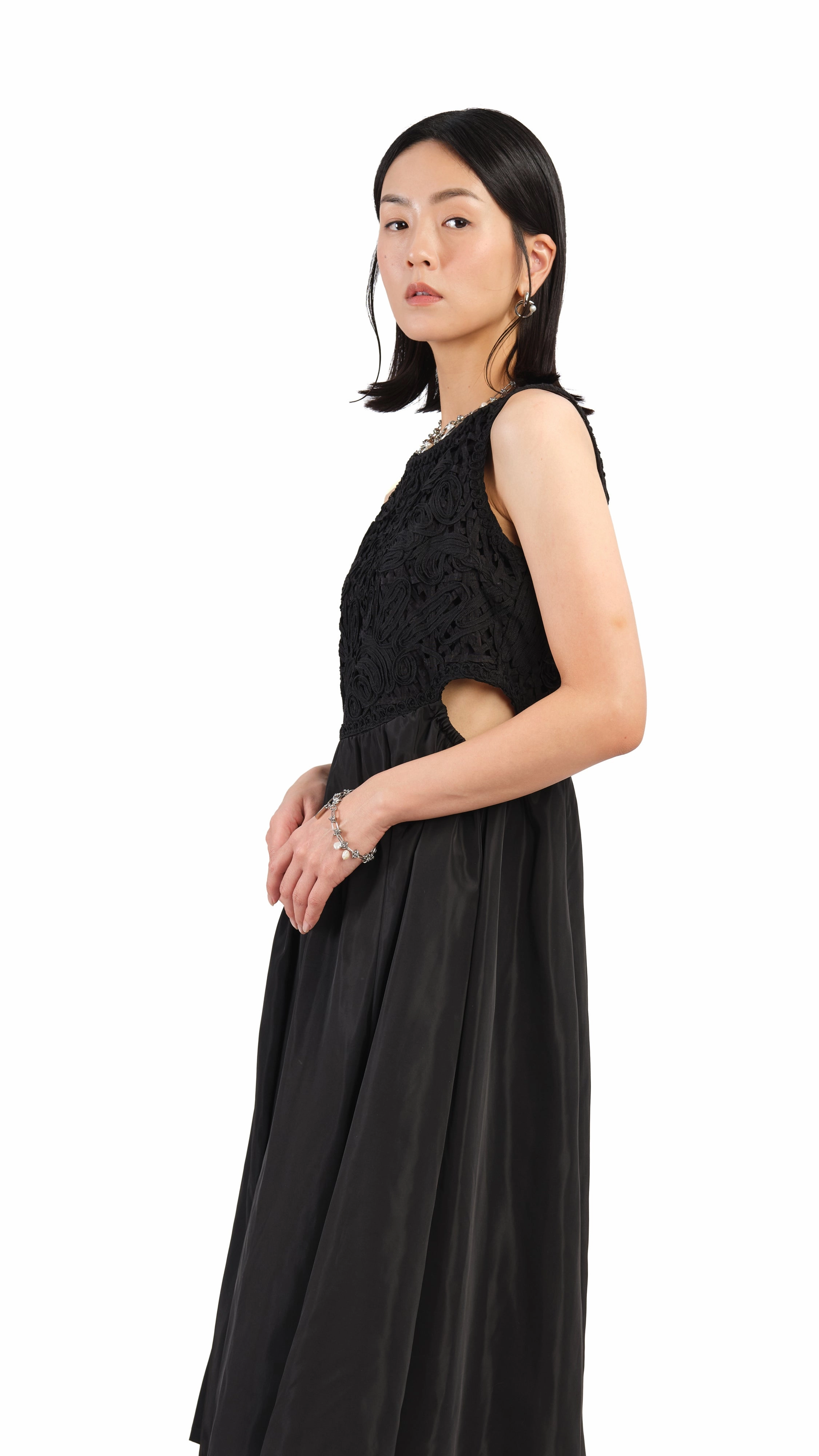 Cord Embroidery Dress Earth-Tone
