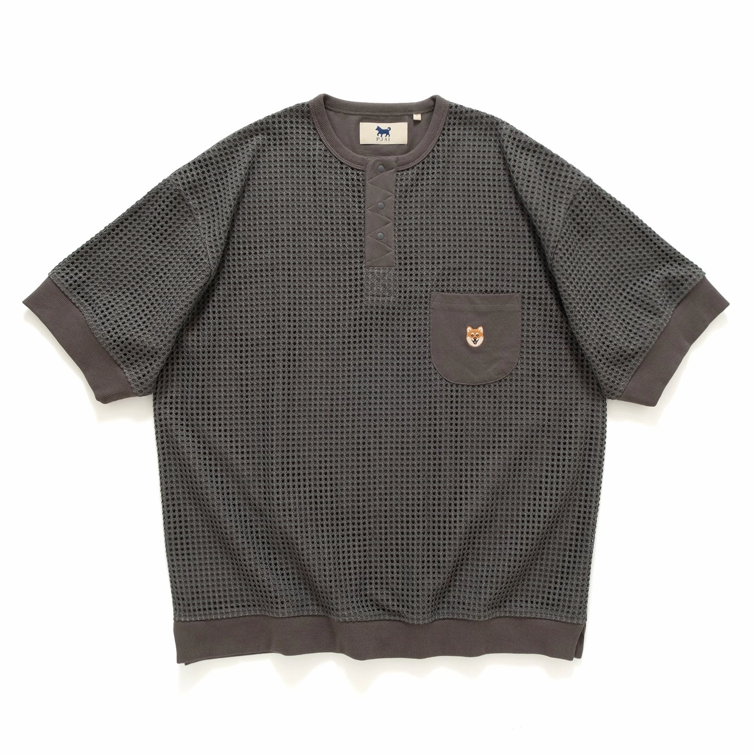 Wrinkle Resistant Cloth (TP1358) Mesh Patch Henley Neck Tee