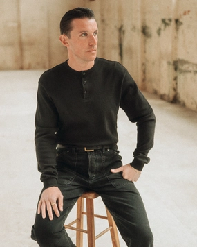 Cross Grain Knit Cozy Layering Crafted Heavyweight Henley - Black