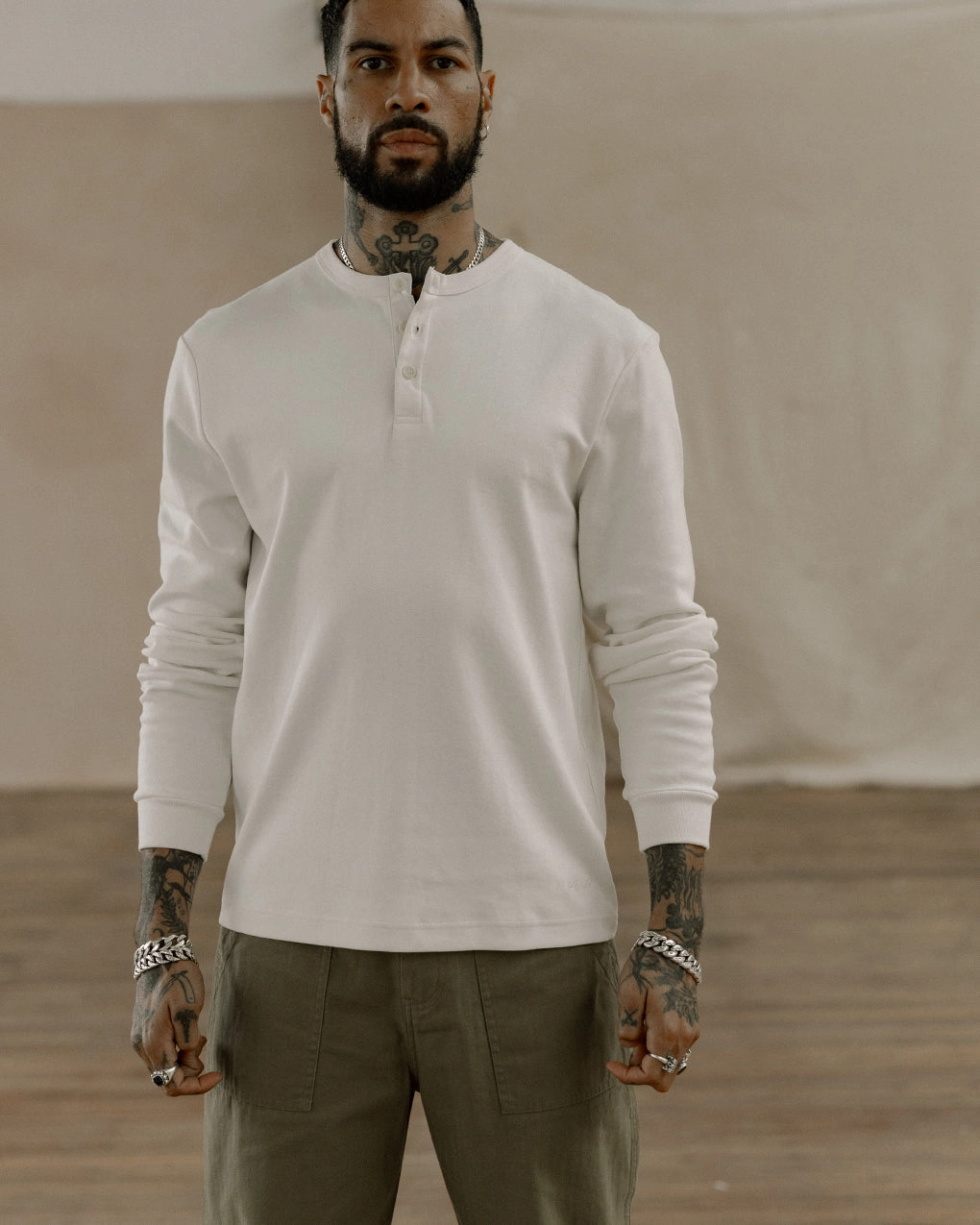 Crafted Heavyweight Henley - Off White Low carbon footprint