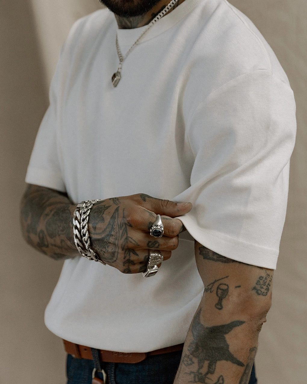 Crafted Heavyweight T-Shirt - Off White Unisex Core Compact Stitch Pattern