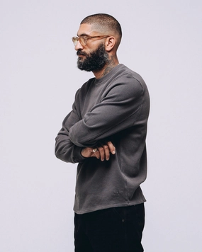 Crafted Ribbed Longsleeve - Charcoal Classic Fit Multi Panel Structure