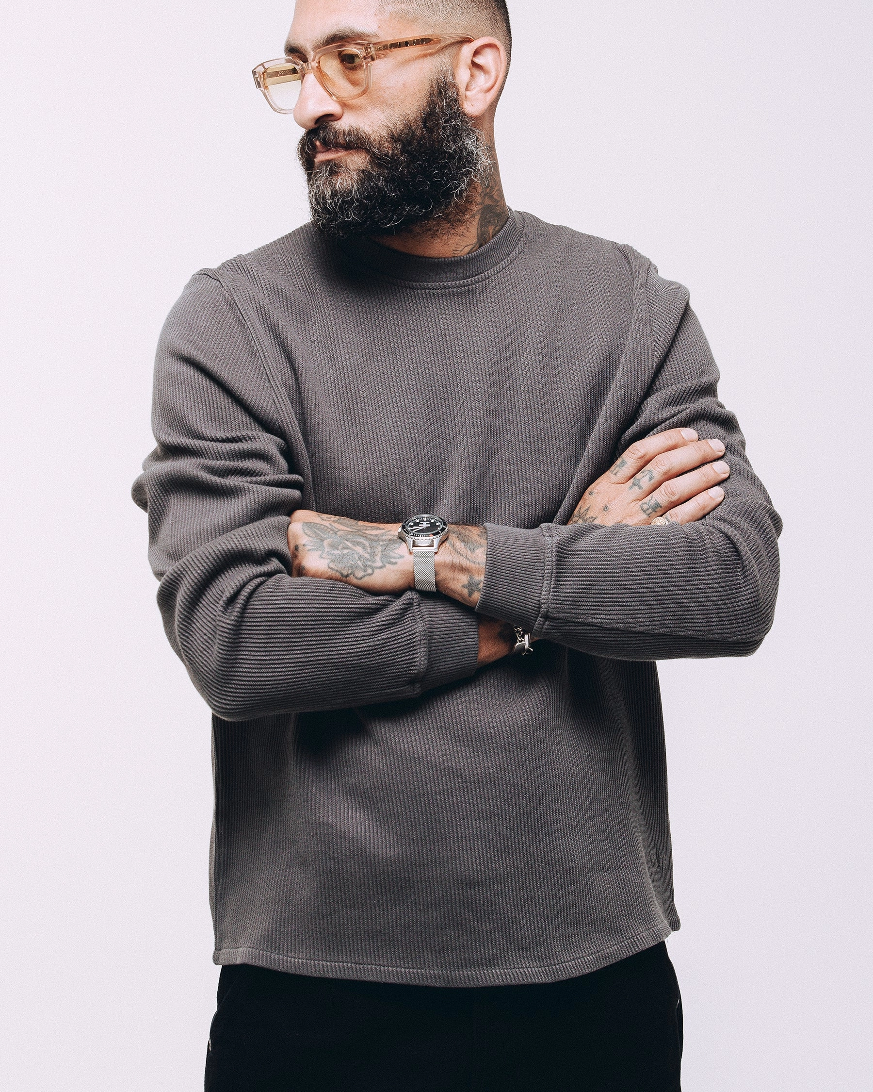 Crafted Ribbed Longsleeve - Charcoal Easy Care