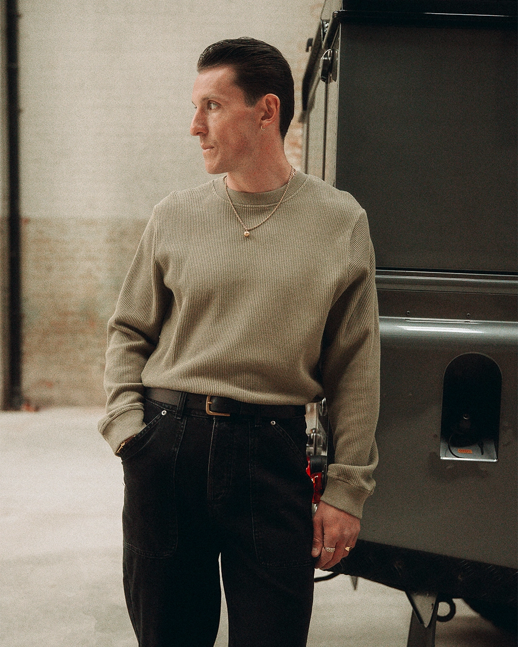High Density Knit Crafted Ribbed Longsleeve - Olive