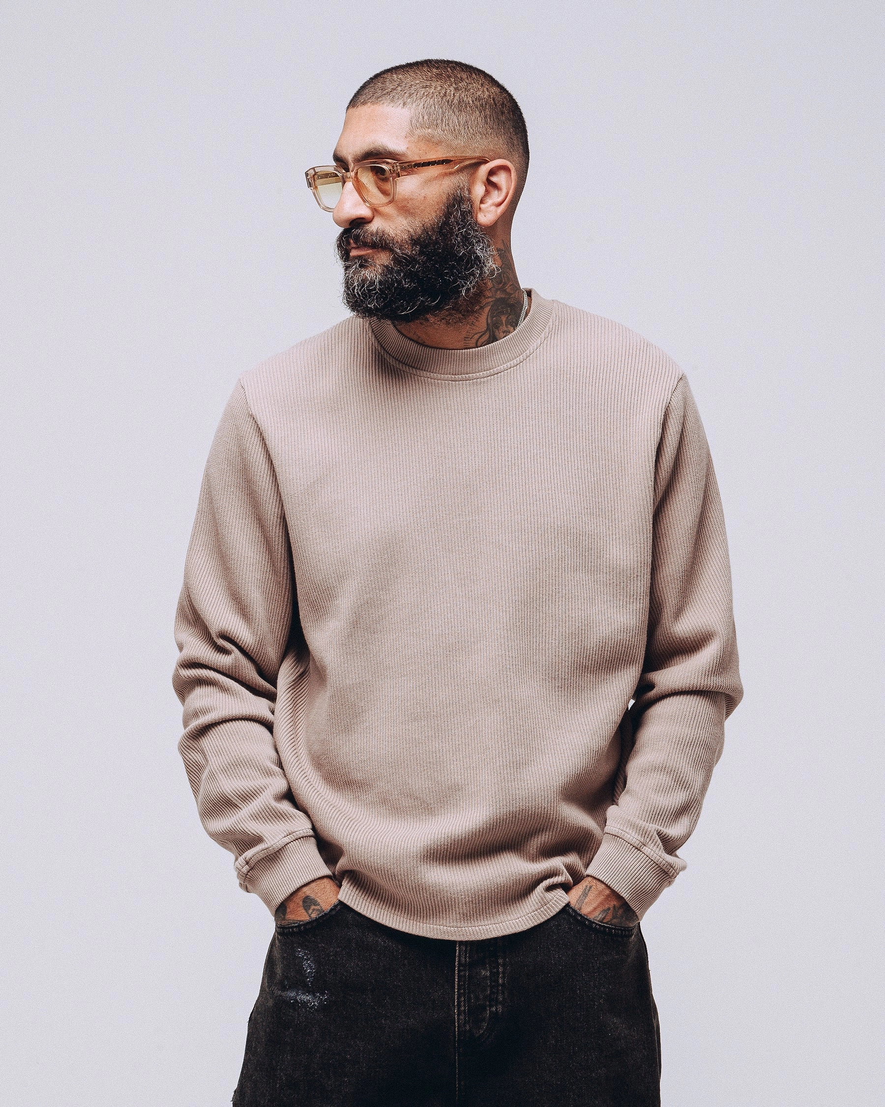 Crafted Ribbed Longsleeve - Tan Breathable Design AllWeatherComfort