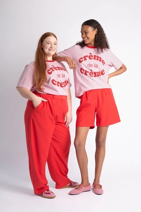 Creme Tee in Soft Pink Reinforced Shoulder Panels HighCollar Design