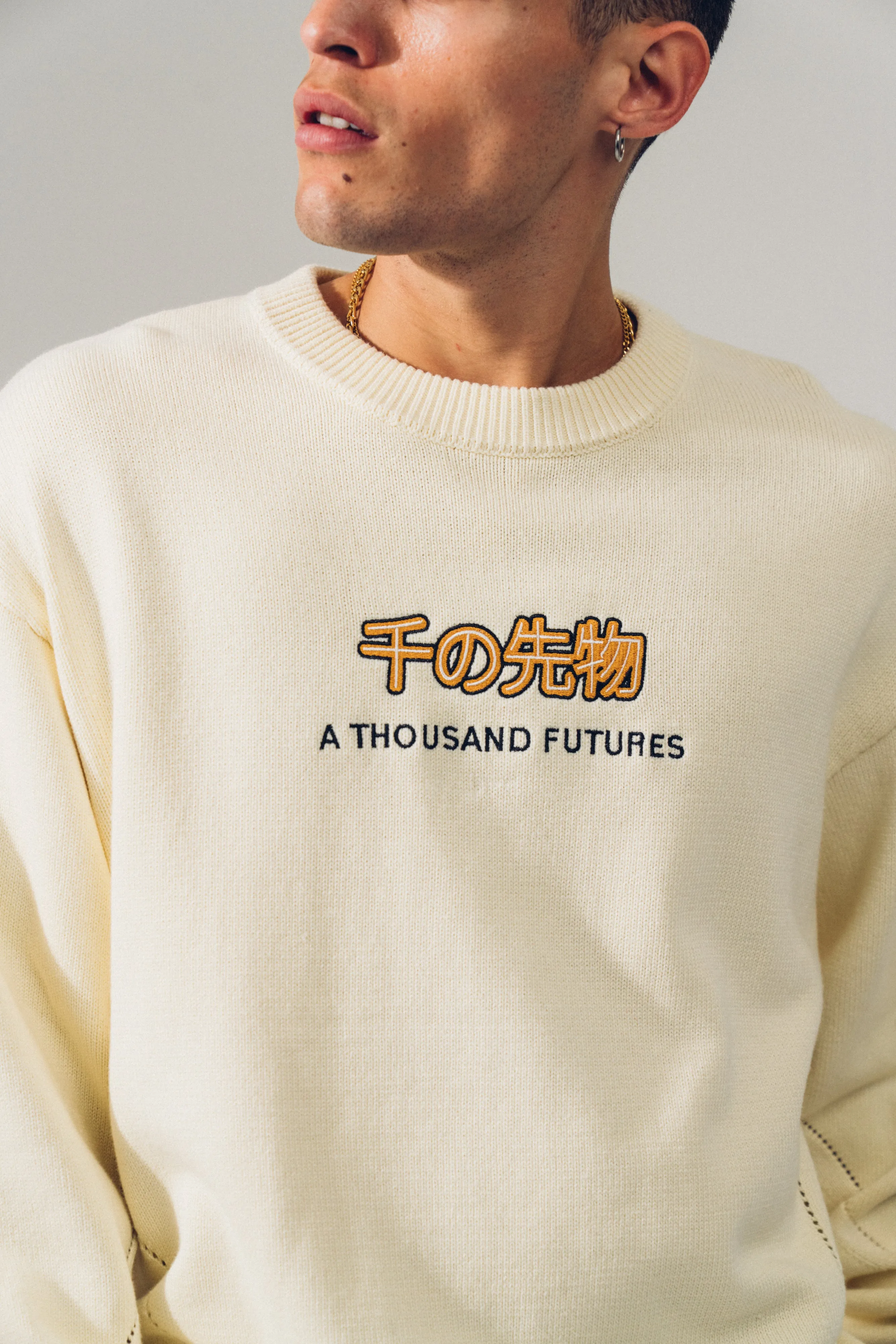 Eco Friendly Knitwear Long Lasting Elasticity A Thousand Futures 'Logo Panel' Knit Sweater - Cream