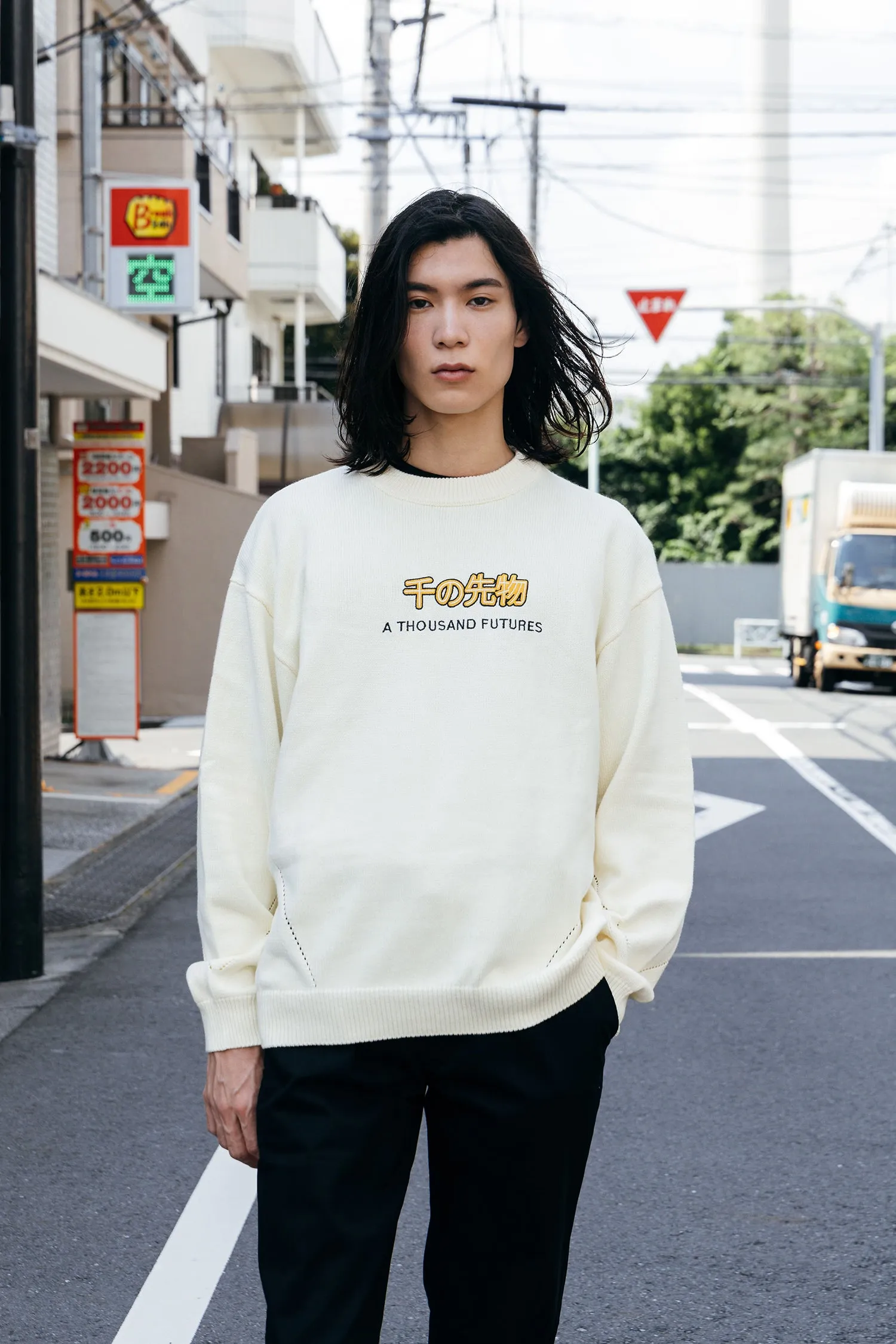 Knitwear Design Stylish Everyday Wear A Thousand Futures 'Logo Panel' Knit Sweater - Cream