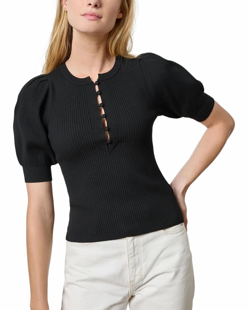 Chilly Chic Sophisticated Style Lilla P Elbow Sleeve Henley Sweater