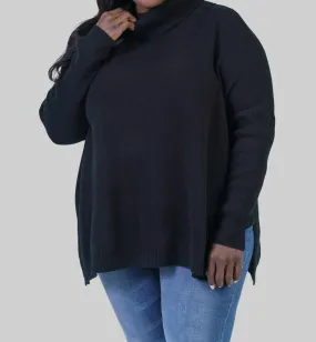 Clara Loose Fitting Turtleneck Sweater In Black Thermal Lining Fashion Forward Wear