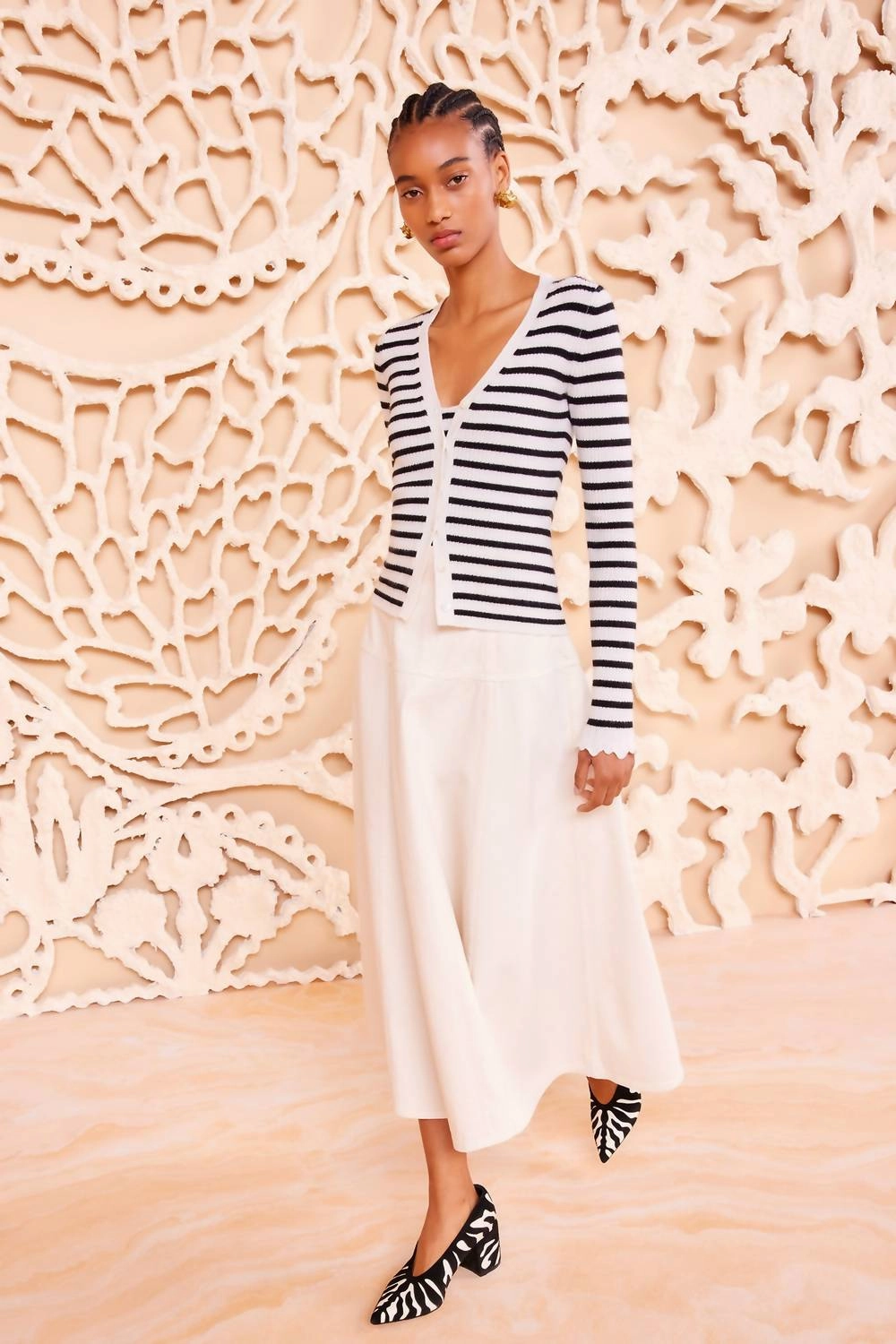 Flexible Ribbed Trim Aeris Cardigan In Noir Stripe