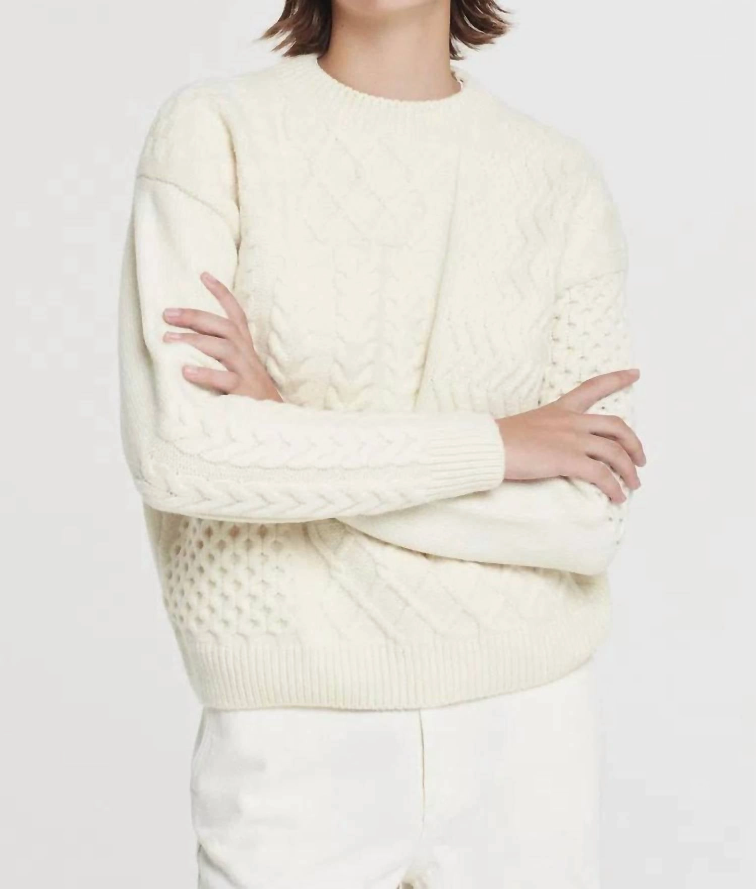Casual Warmth Crewneck With Patchwork Pattern In Butter