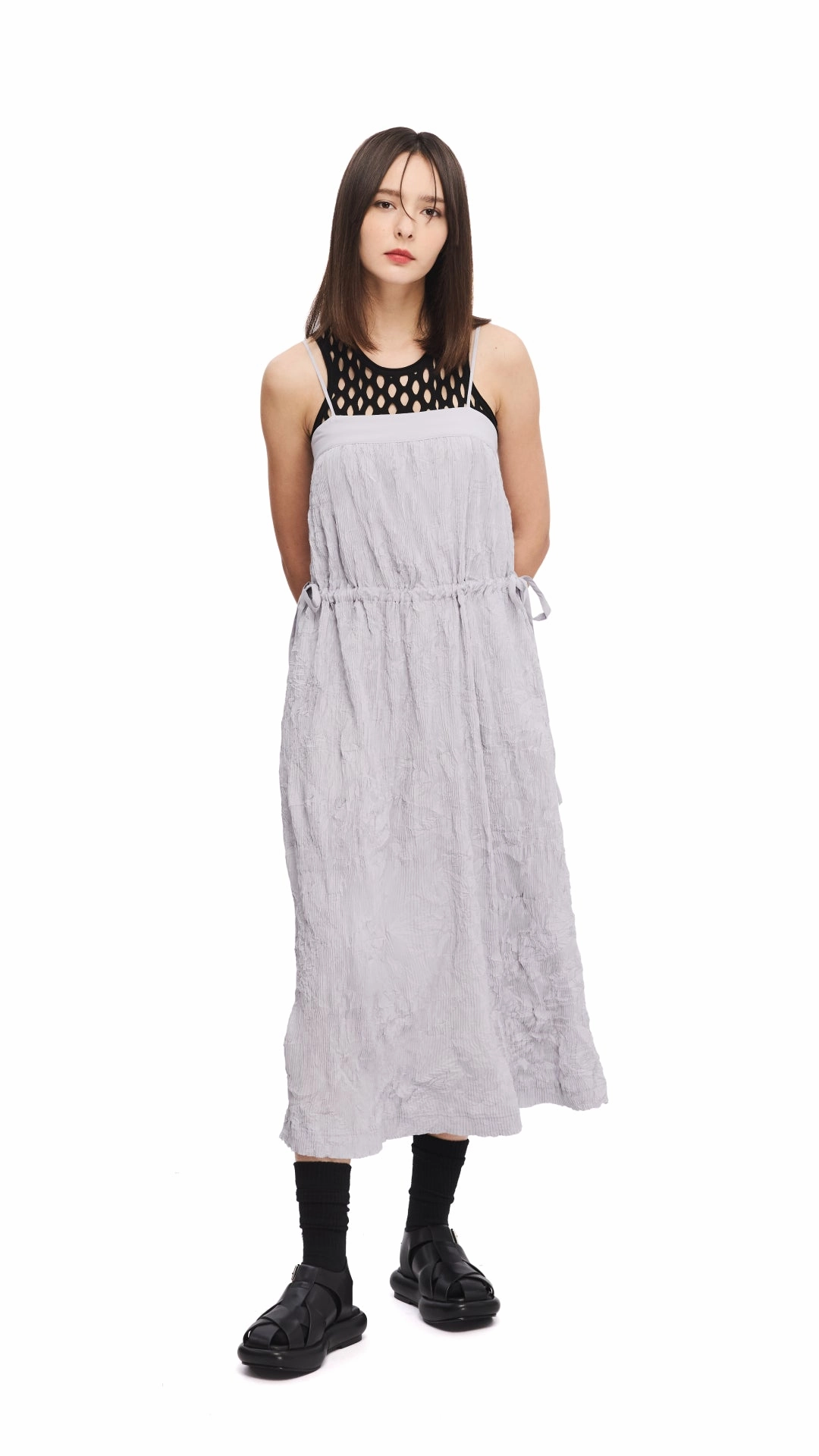 LightweightMaterial Crinkle Pleat Dress