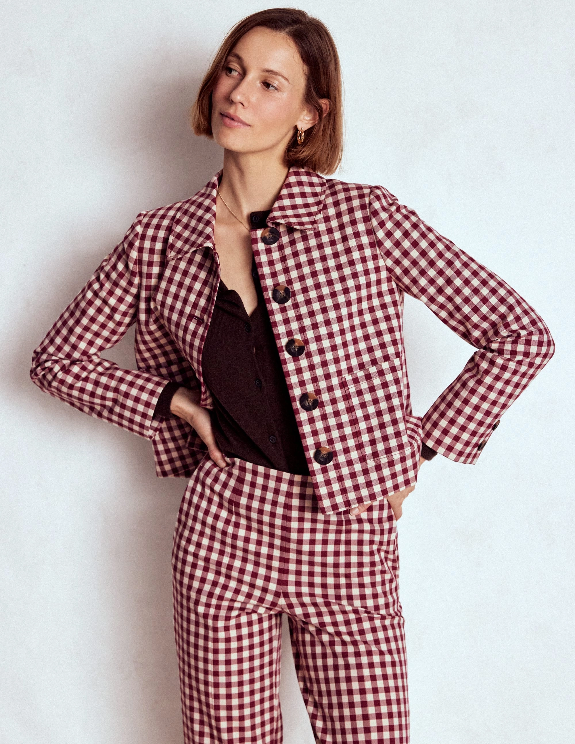Knightsbridge Gingham Jacket-Chestnut Gingham Anytime Outer Fit
