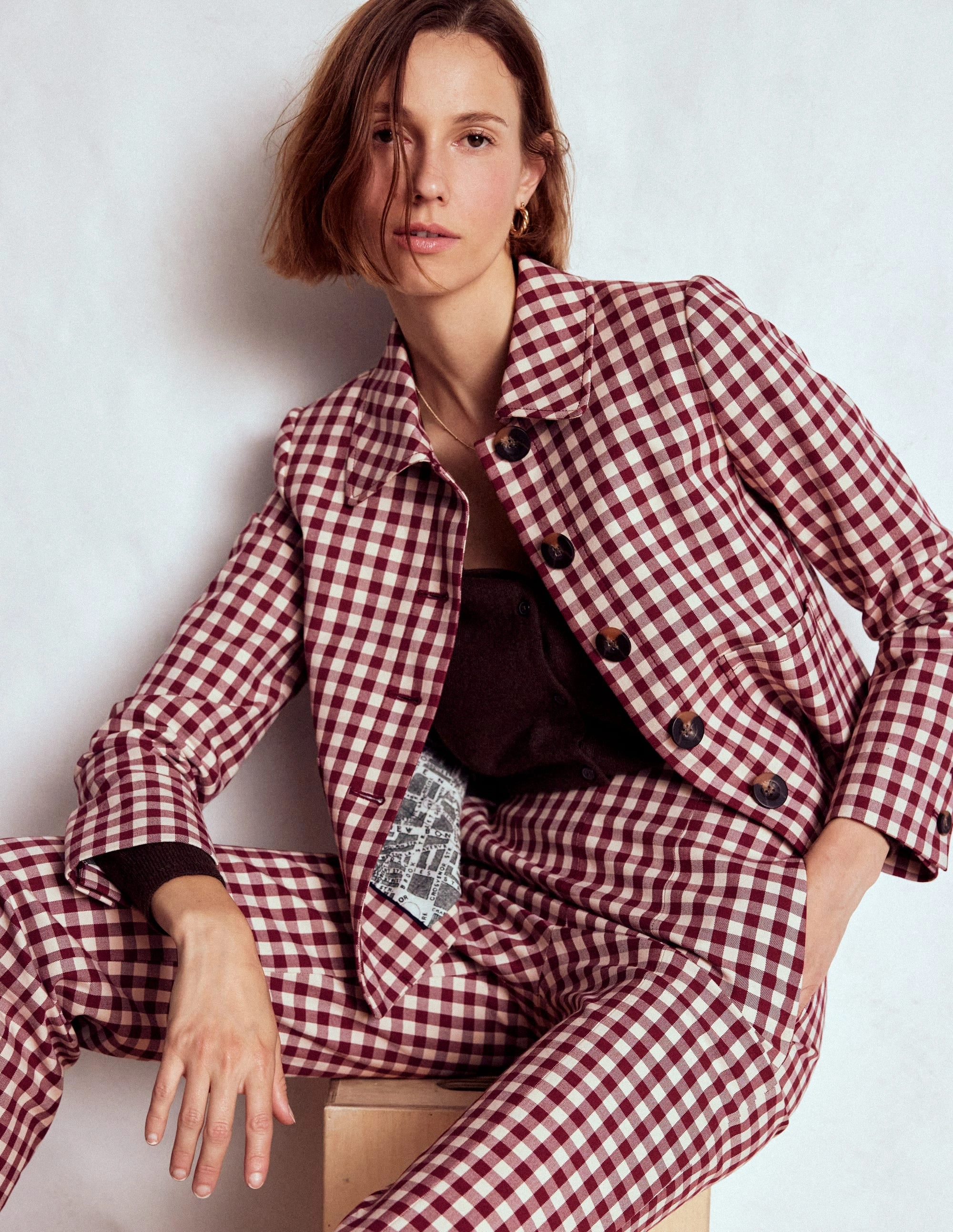 AdjustableDrawstring Knightsbridge Gingham Jacket-Chestnut Gingham
