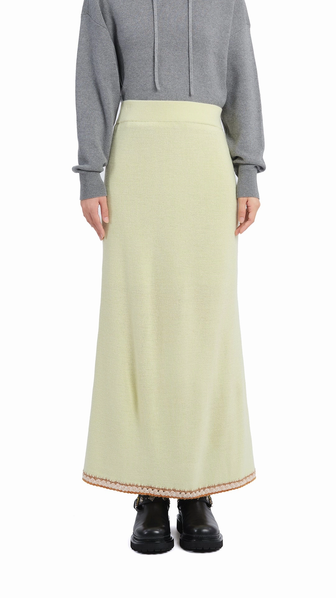 Pleated Construction Crochet Trims Pencil Skirt