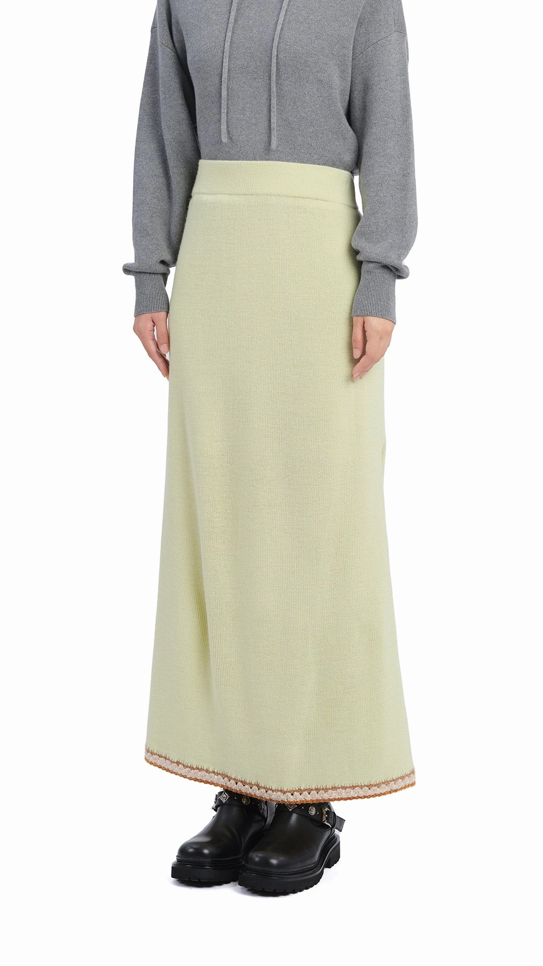 Crochet Trims Pencil Skirt Neutral Look
