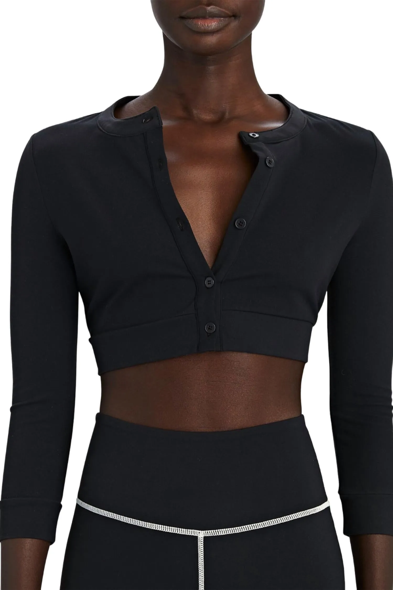 Cropped Cardigan In Black Ergonomic Sleeve Engineering Drop Shoulder Design