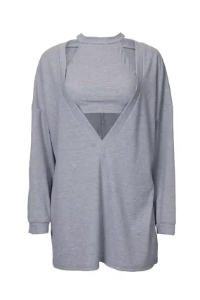 Knitwear Choice Cropped Tank And Pullover Two-Piece Set In Light Grey