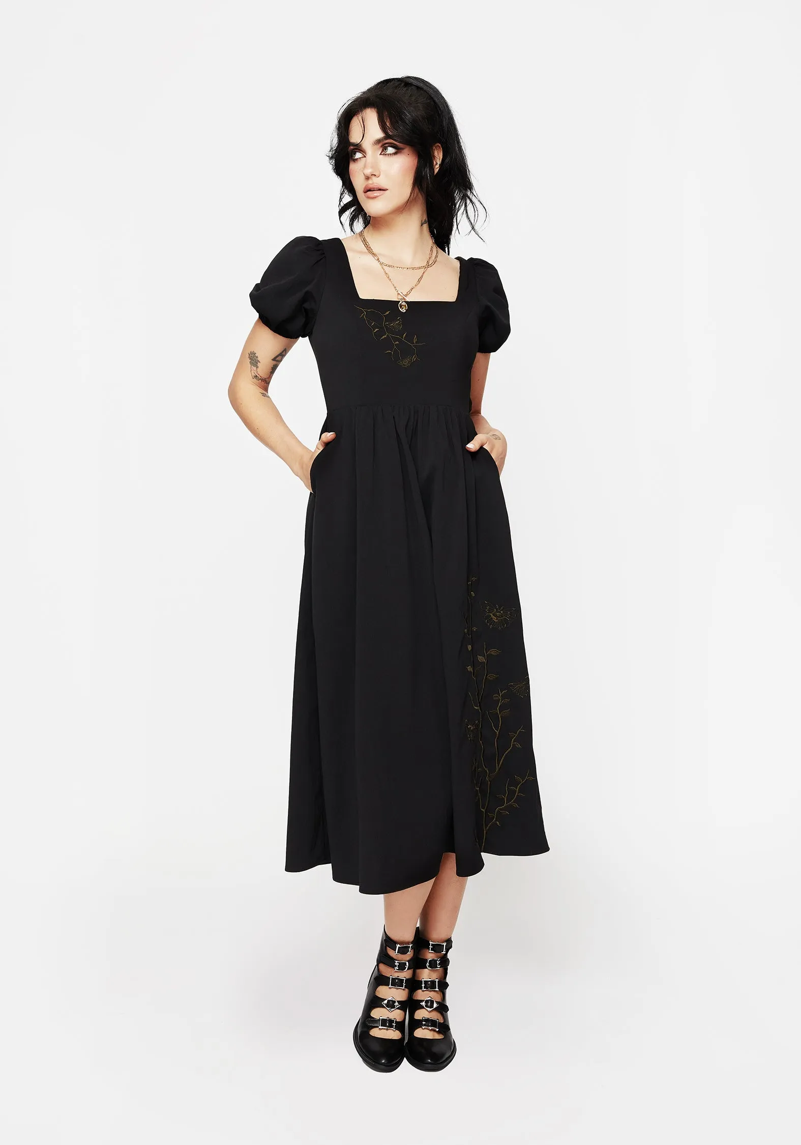 Classic Look Cressida Moth Embroidered Midi Dress