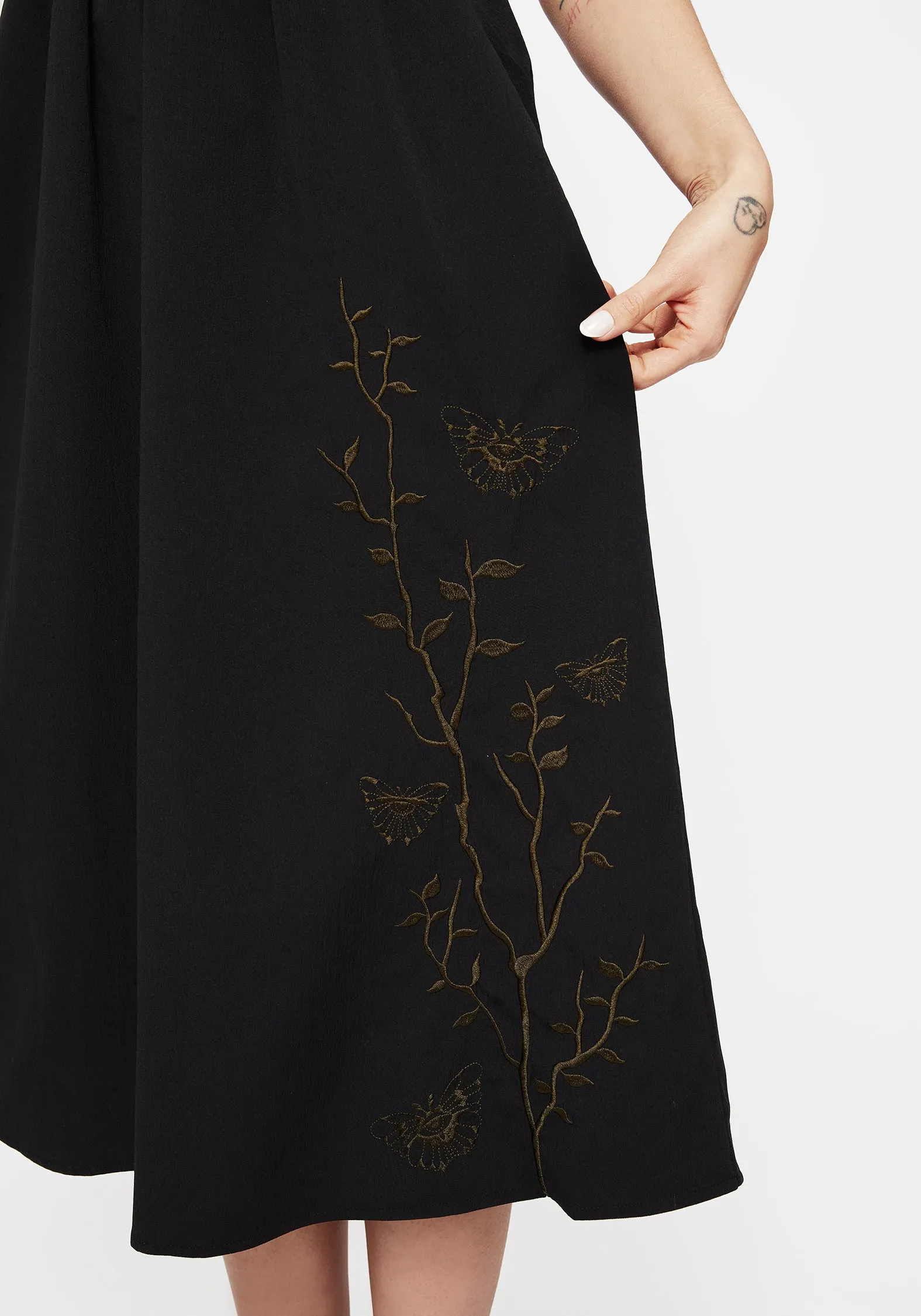 Comfortable Cut Versatile Layer Wear Cressida Moth Embroidered Midi Dress