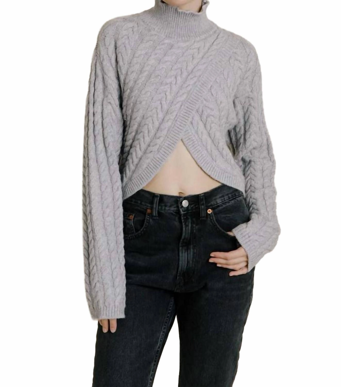 Cross Over Turtleneck Sweater In Heather Grey Fashionable Look
