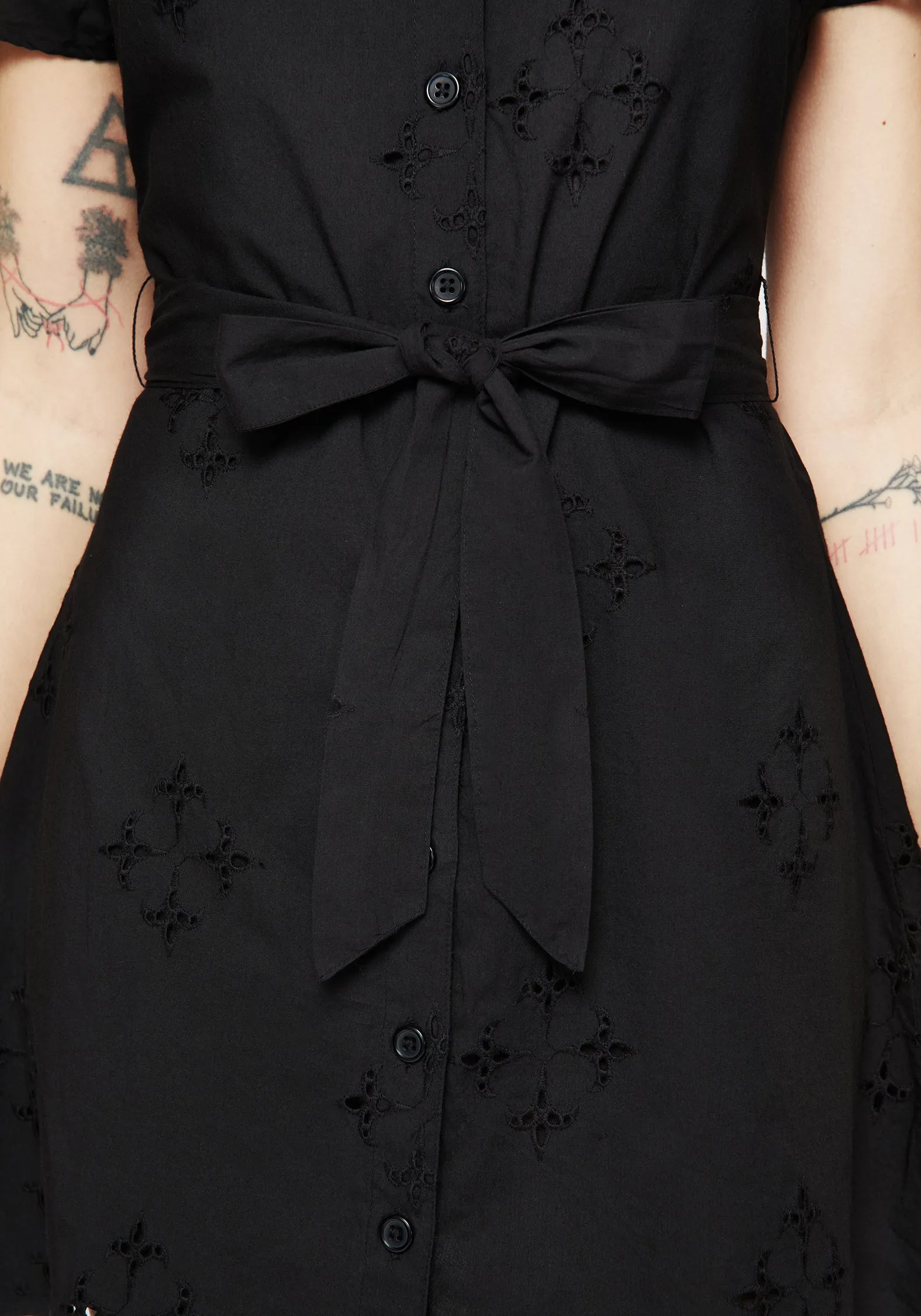 Crux Broderie Cotton Belted Mini Shirt Dress effortless grace