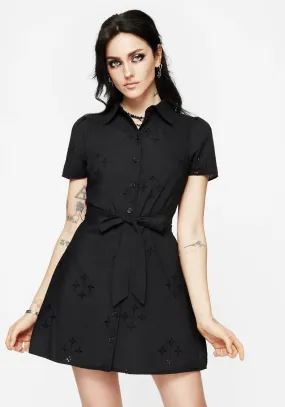 Crux Broderie Cotton Belted Mini Shirt Dress Lightweight-Lining