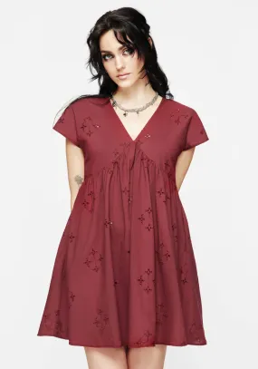 Eco-Lining Crux Broderie Cotton Smock Mini Dress - Red