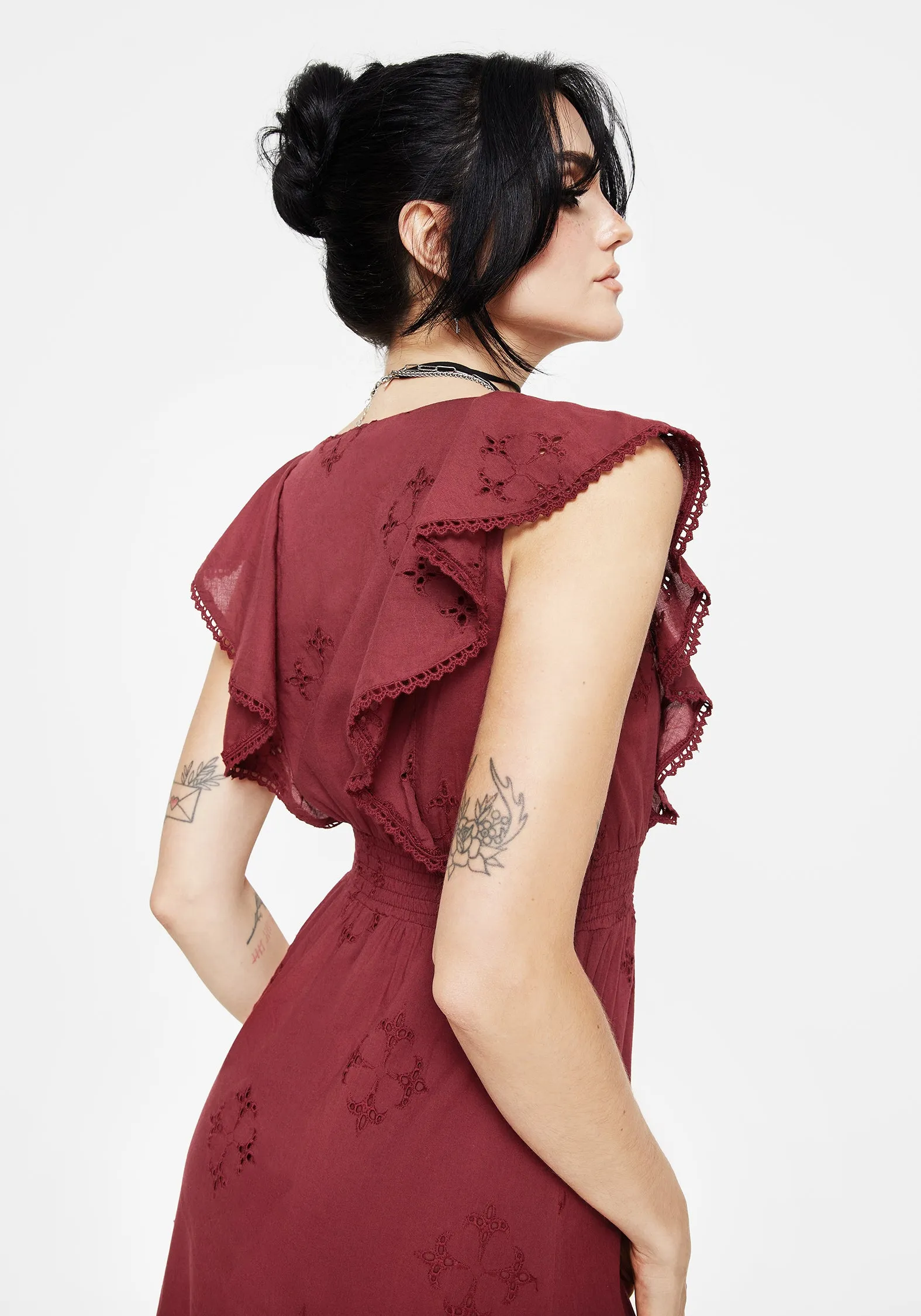 Crux Broderie Cotton V-Neck Frill Maxi Dress Timeless Piece