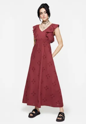 Crux Broderie Cotton V-Neck Frill Maxi Dress UV-Resistant Timeless Energy