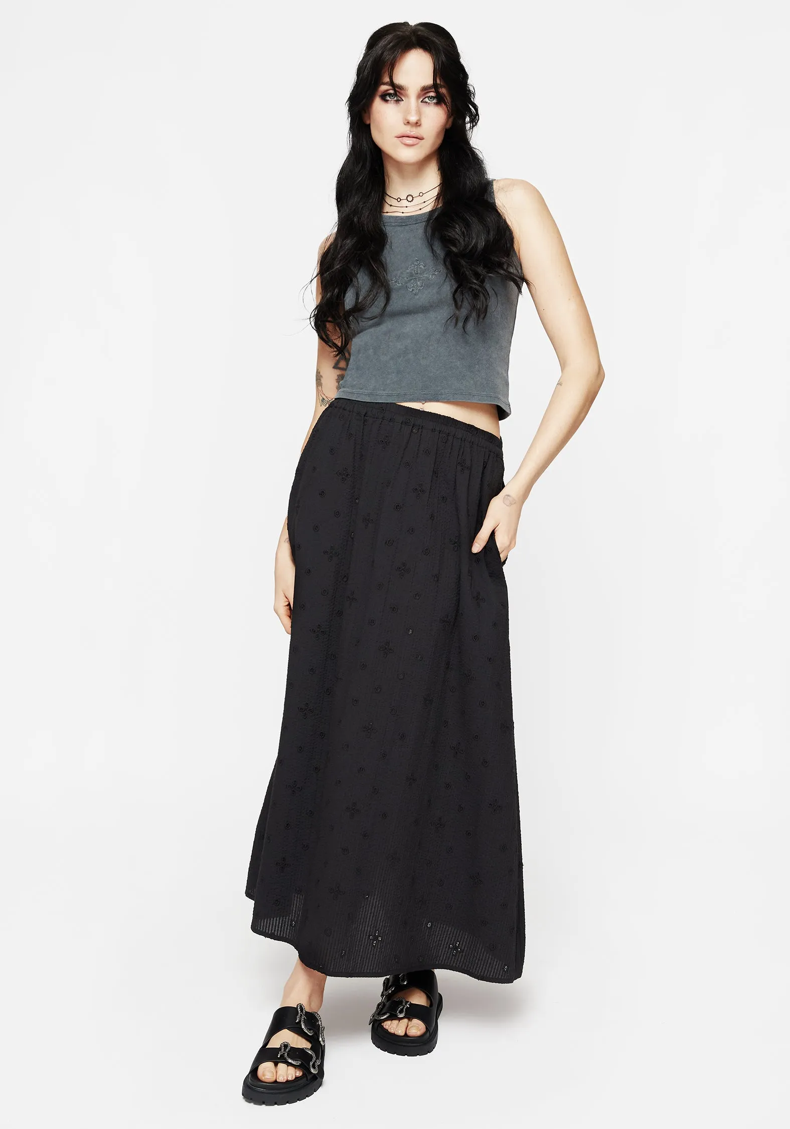 Crux Broderie Midaxi Skirt Polished Look Neutral Wear