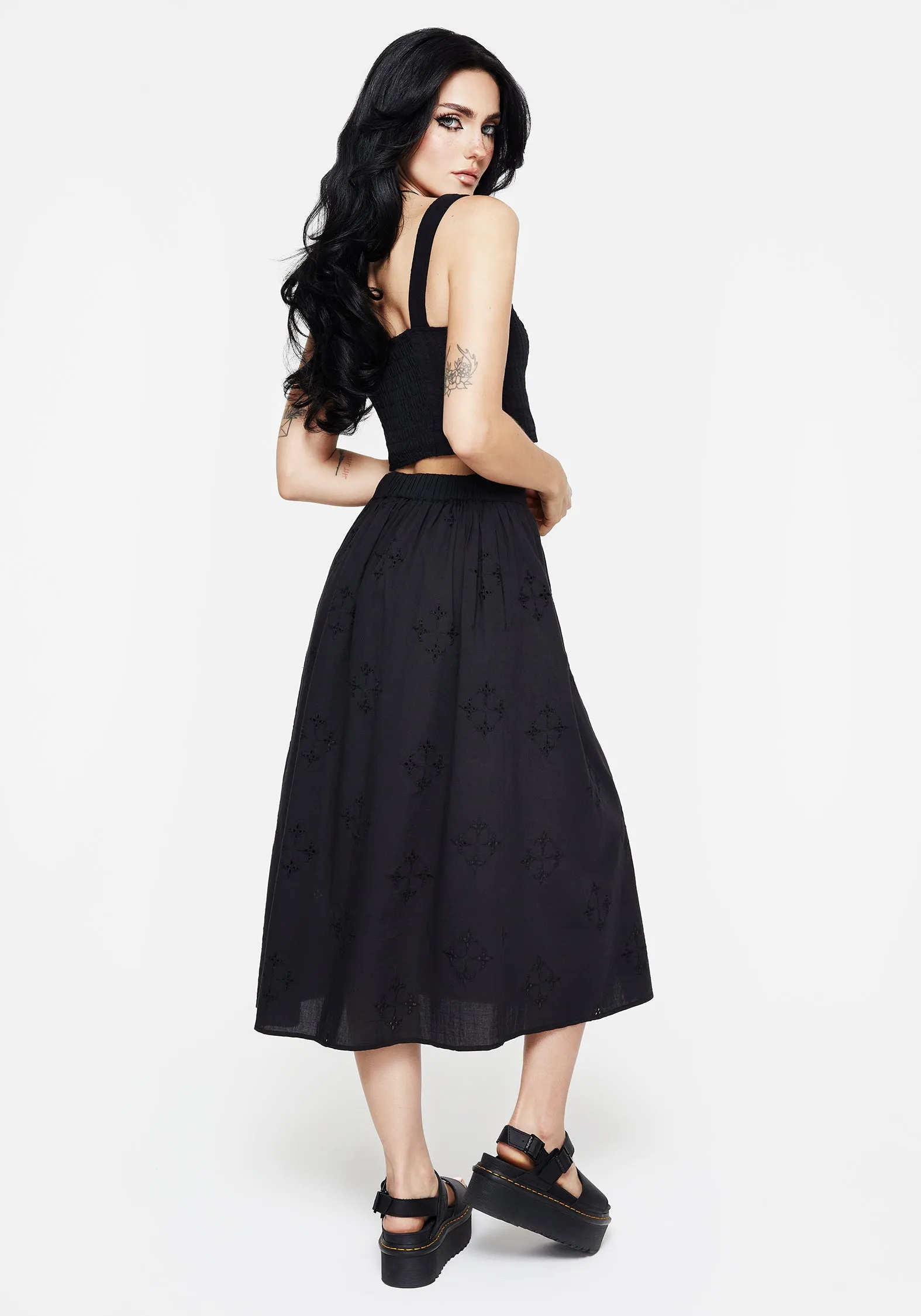 Crux Broiderie Cotton Button Up Midi Skirt Laidback Mood