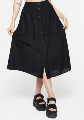 Hand Stitched Crux Broiderie Cotton Button Up Midi Skirt