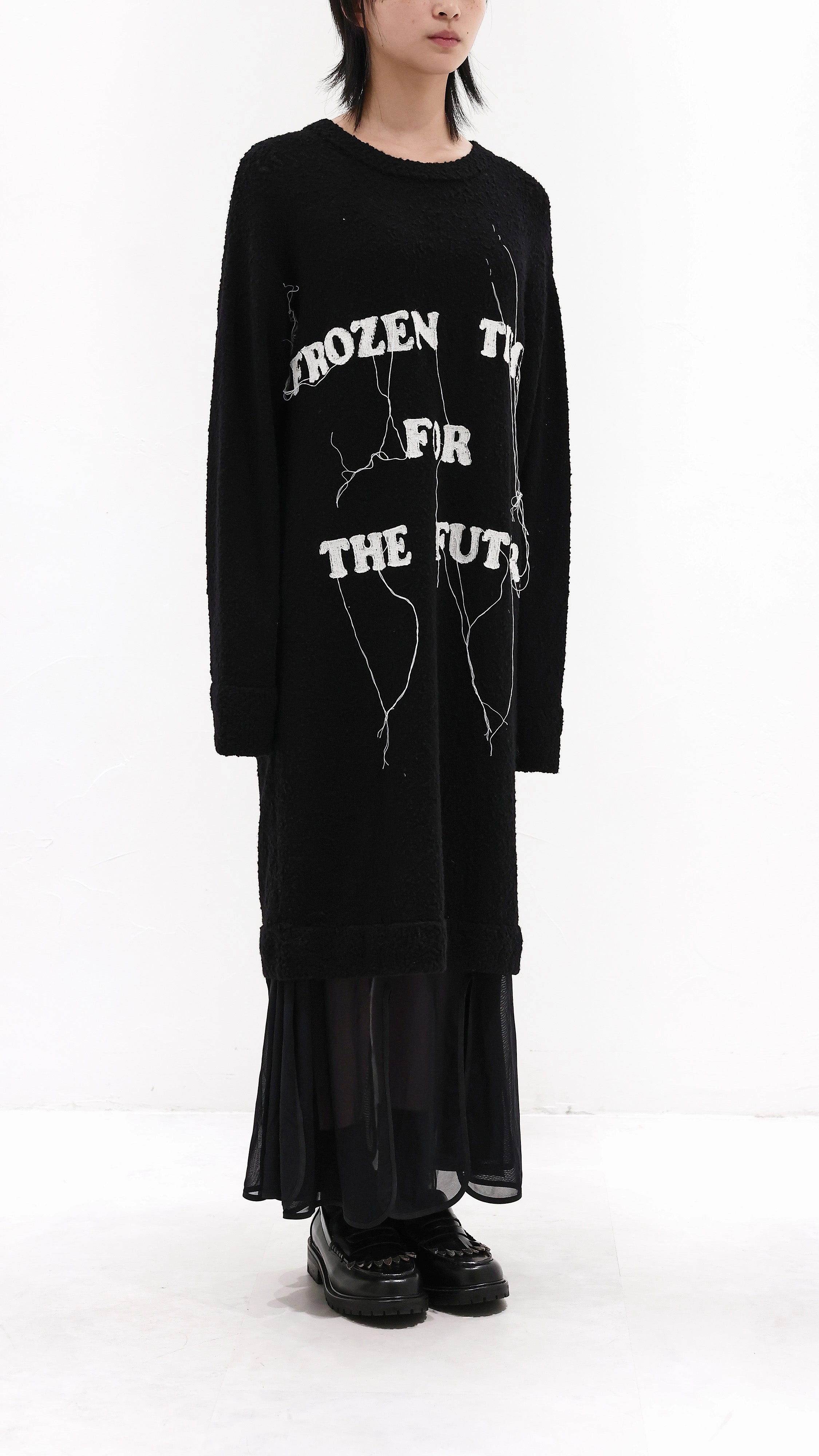 2 in 1 Slogan Knit Dress Neutral Layer Travel Wear