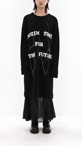 2 in 1 Slogan Knit Dress Sporty Look Timeless boho dress