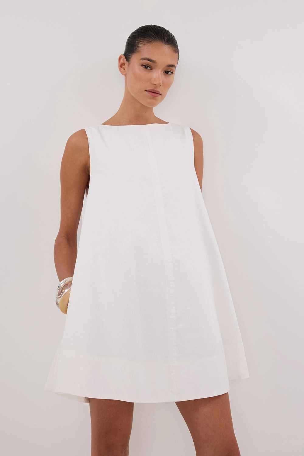Artisanal-Detail MAISIE WHITE POPLIN MINI DRESS