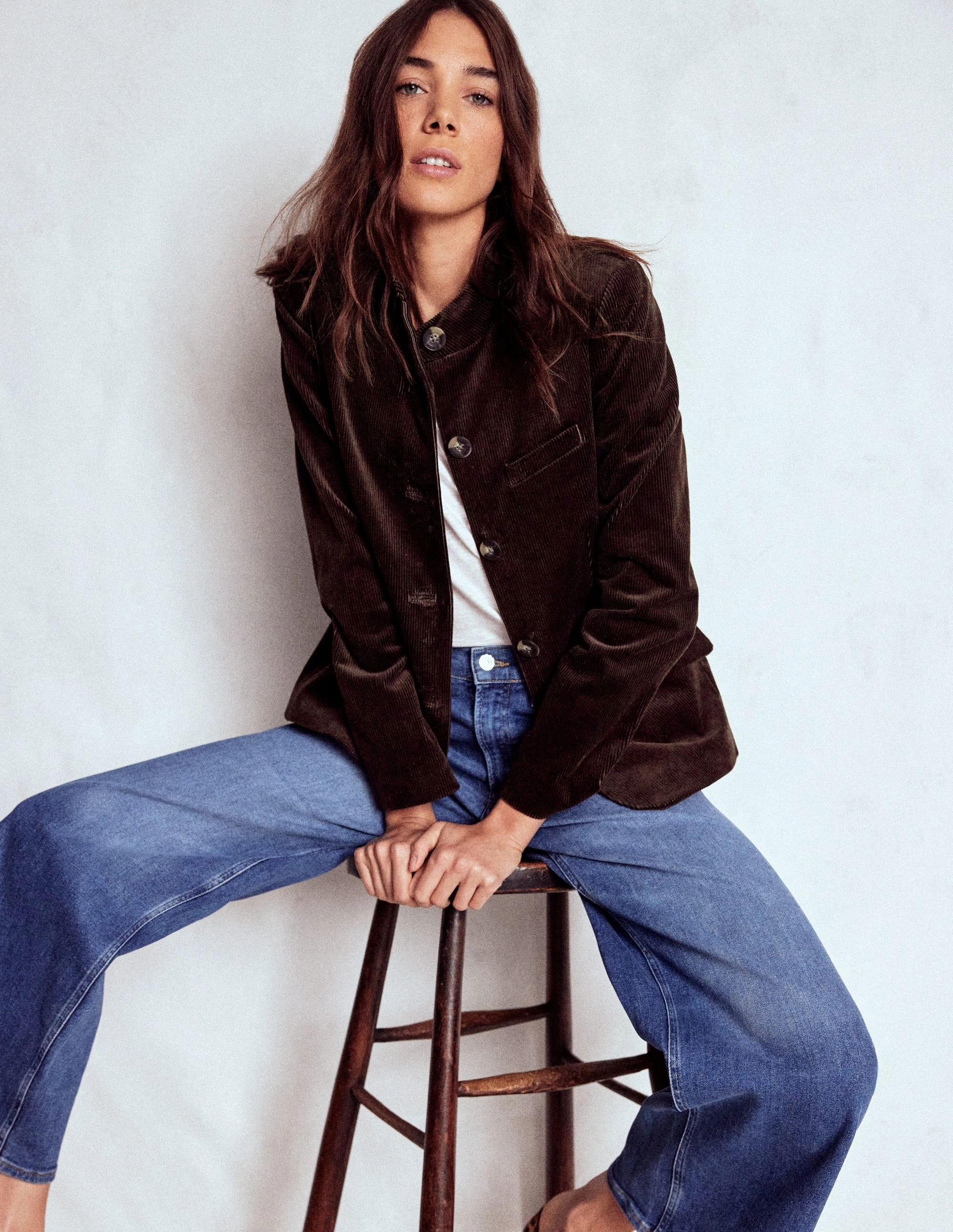 Light Travel Piece Military Cord Jacket-Espresso