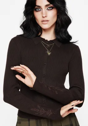 Curvy Cybele Embroidered Button Up Ribbed Knit Cardigan