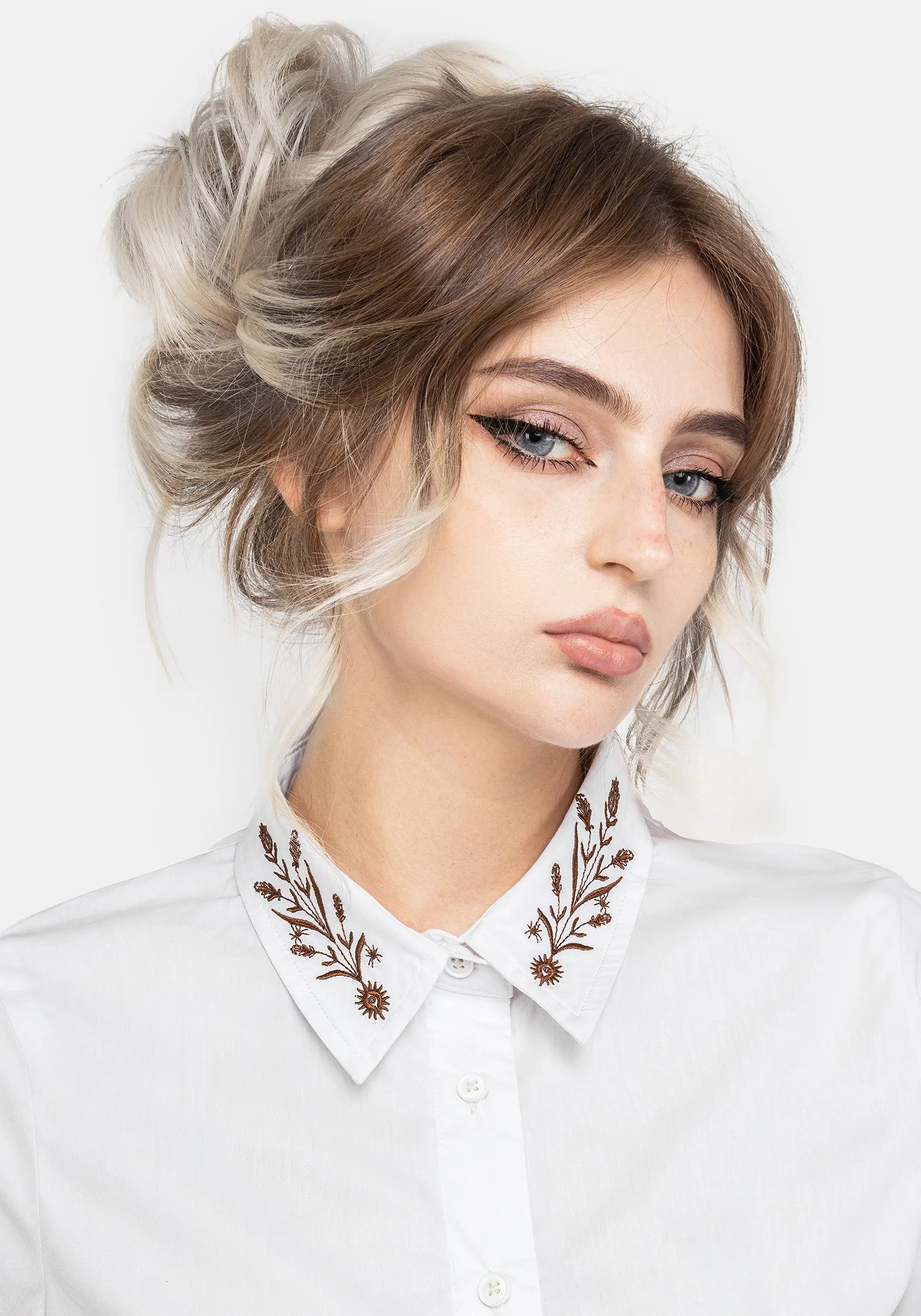 Regular Fit Edgy Cybele Embroidered Button Up Shirt