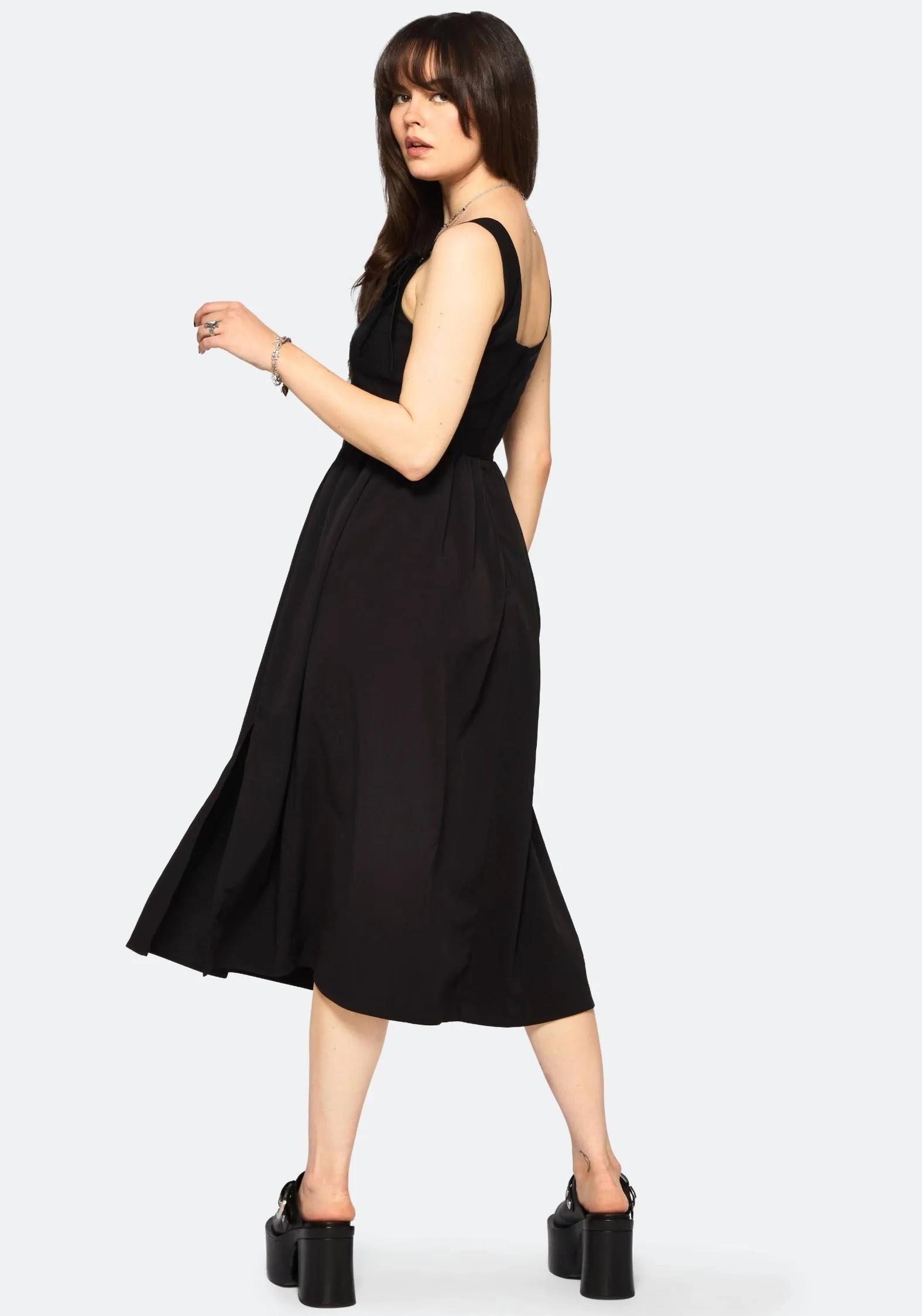 Cybele Embroidered Front Corset Bodice Midi Dress Quick Outfit Contrast-Panel
