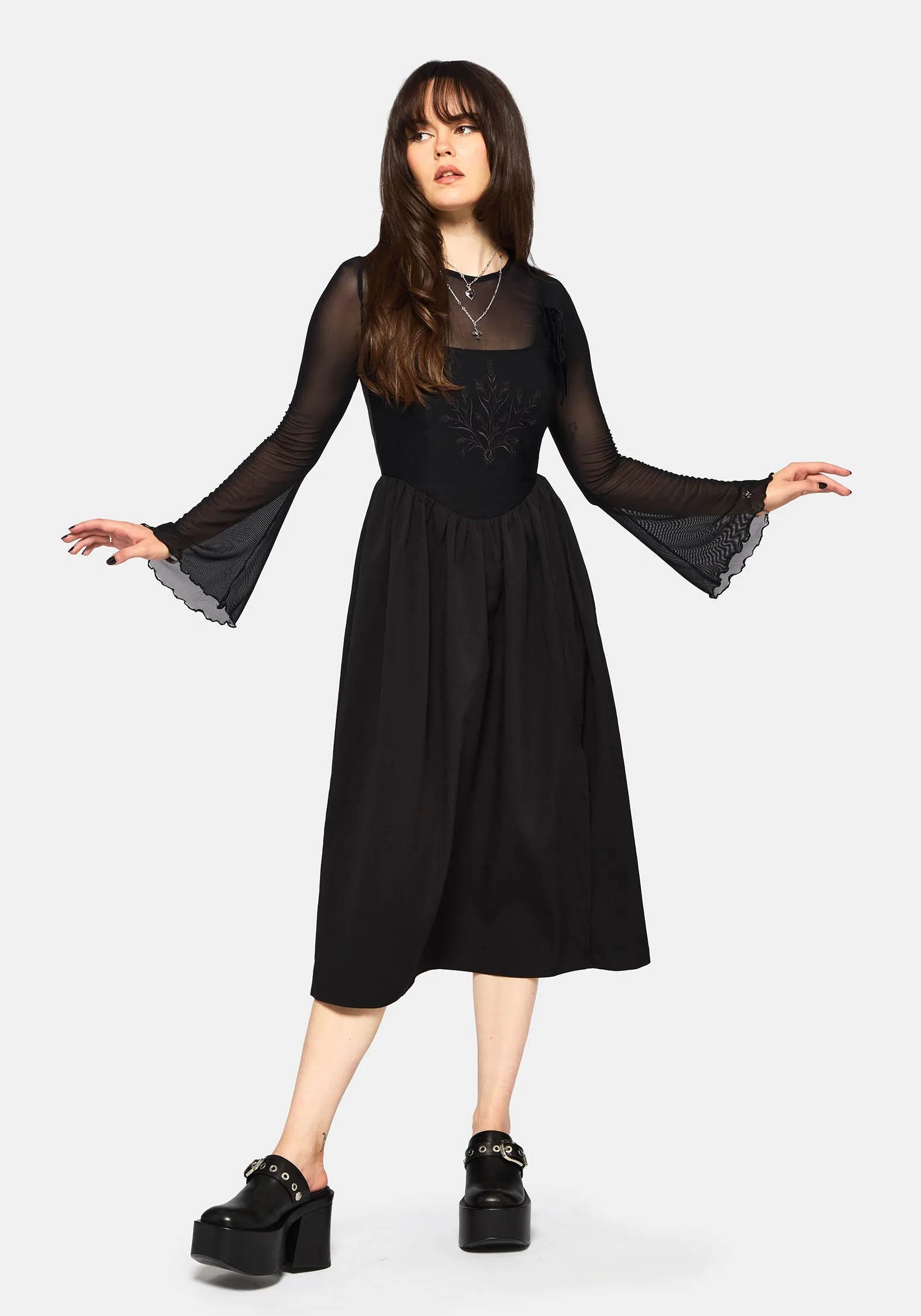 Chill Style Elegant evening wear Cybele Embroidered Front Corset Bodice Midi Dress